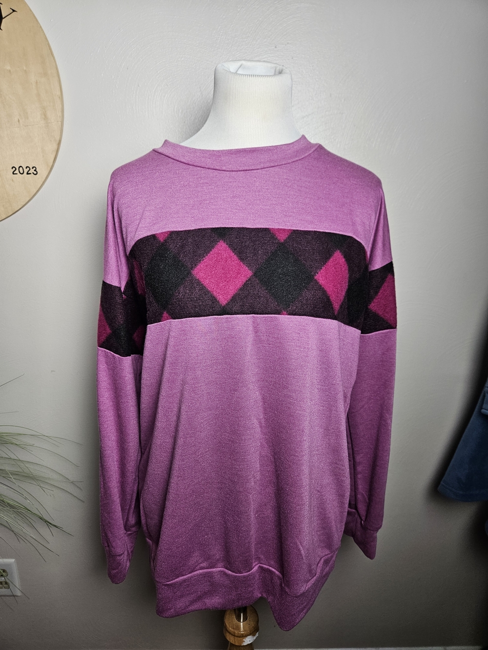 white birch Pink Argyle Panel Pullover
